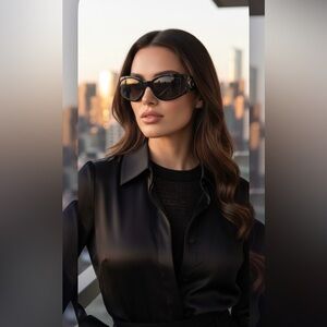 Bvlgari Oversized Black Sunglasses + Case OS NWOT